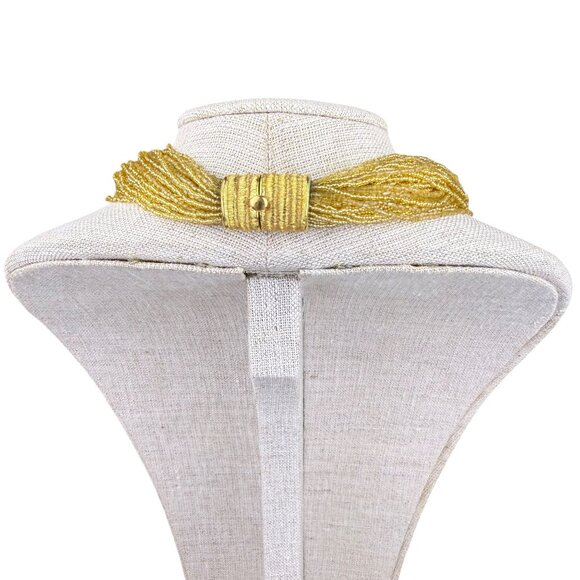 Gold Tone Multistrand Seed Bead Womens Collar Necklace & Bracelet Vintage Set - Picture 2 of 7